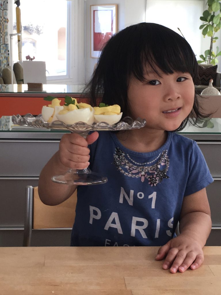 Even a three-year-old can make deviled eggs.  It's a good projects to get kids cooking.