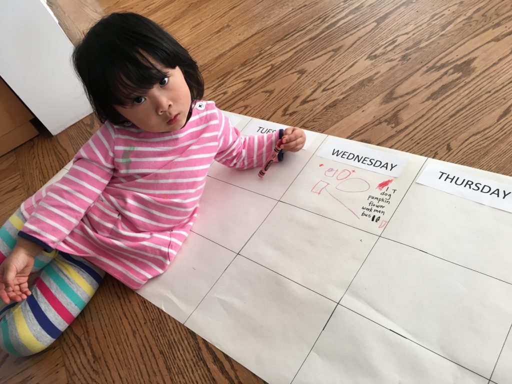 Make a large calendar so children can draw pictures of what they saw on their way home from school, to sharpen their observations.