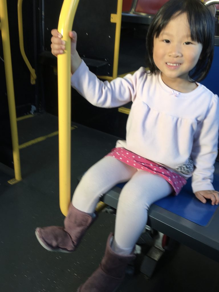 On the bus, children can play math games, adding and subtracting the passengers as they get on and off.