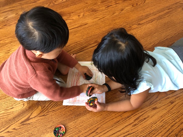 Kids love playing with new rainbow crayons, made by recycling old broken crayons.