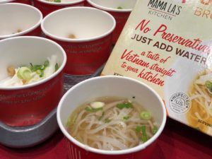 A tasting of pho, made from a frozen broth concentrate