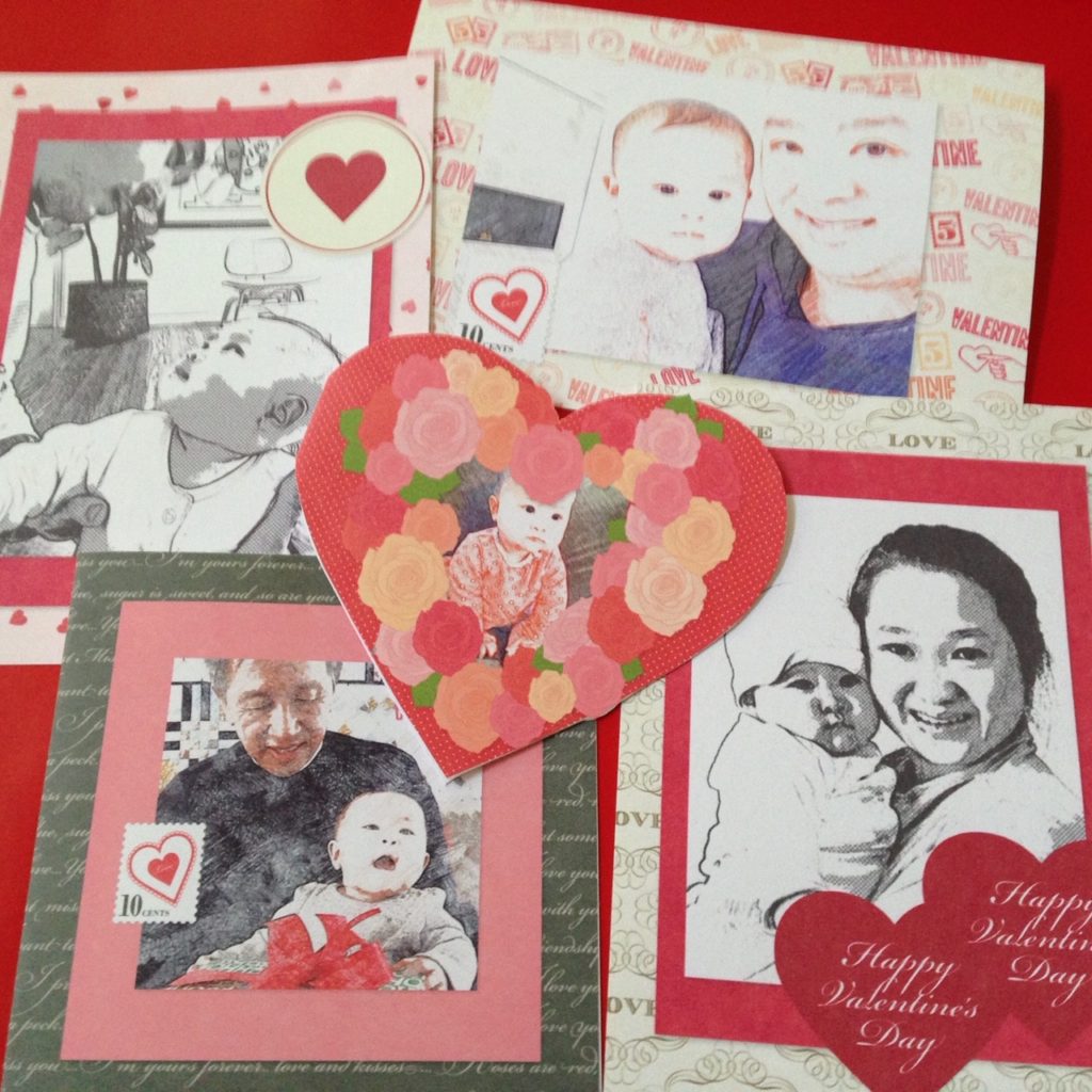 Turn family photos into sketches by using an app, then make custom valentines with them.