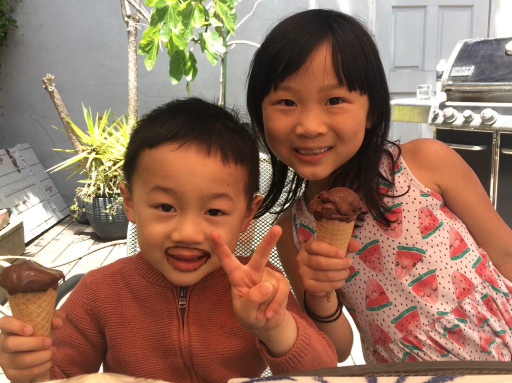 Everybody loves ice cream for dessert at this family get-together.  All the more fun when it's homemade.