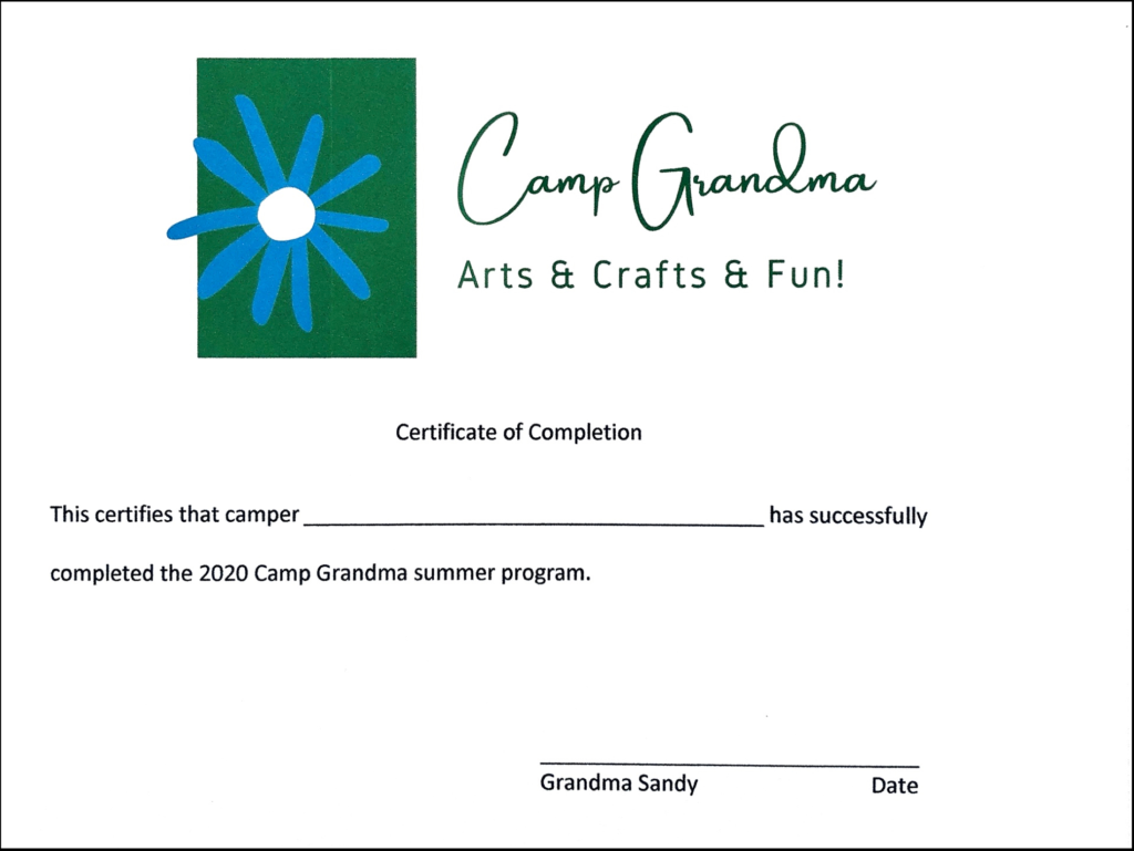 A certificate of completion after six weeks of Camp Grandma.