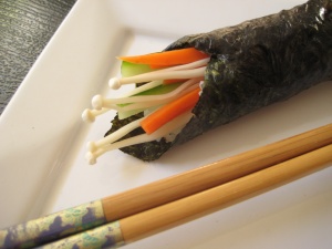 When making sushi rice at home, set out the fixings and nori squares, and have everyone make their own.