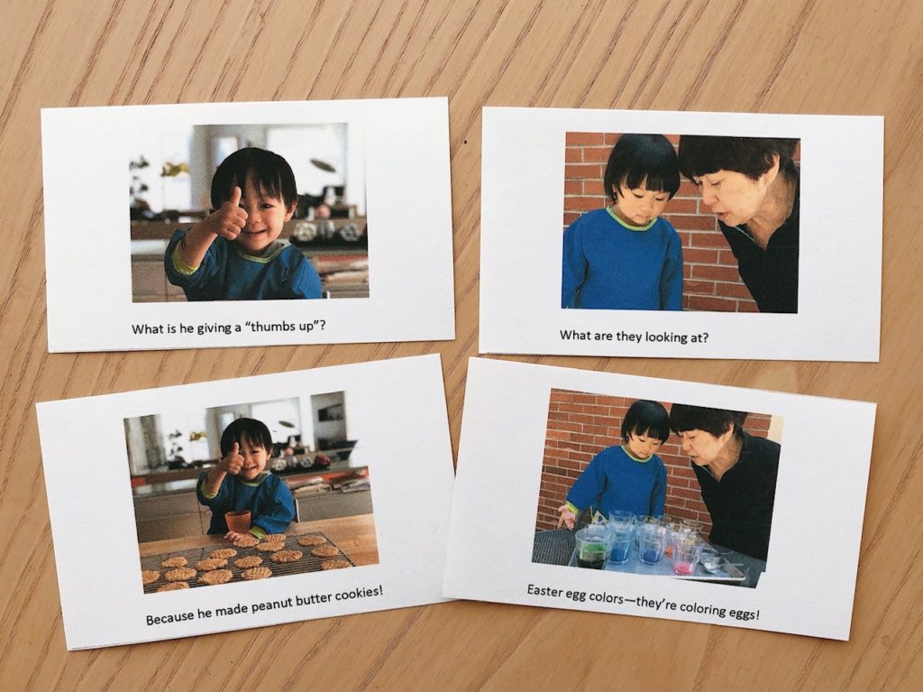 These Thanksgiving family game cards are made by cropping photos and having everyone guess the rest of the story.