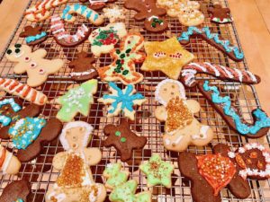 Christmas cookies made with grandma by a six-year-old.