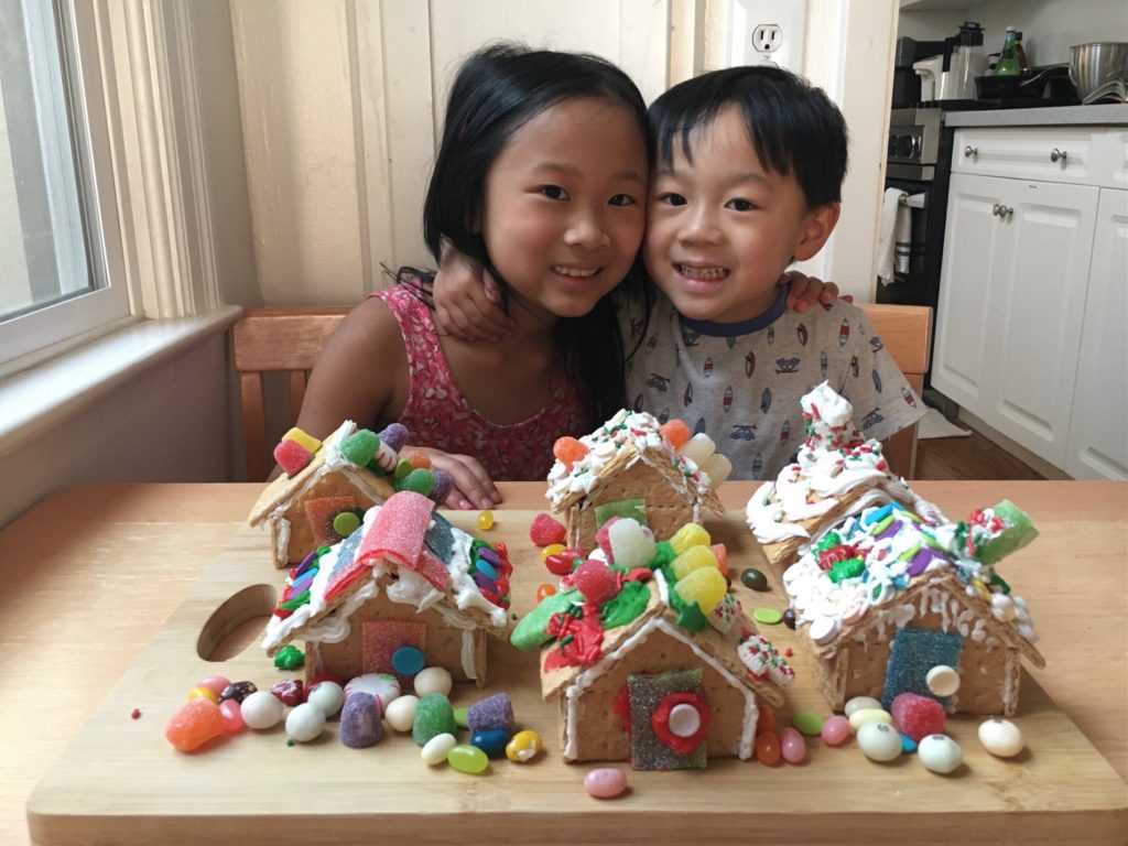 The grandkids made more houses the next day using their leftover candy.