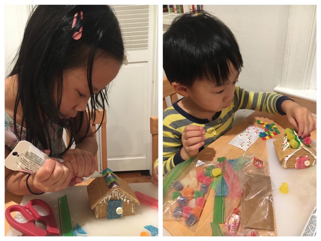 Kids at work designing their "gingerbread" houses.