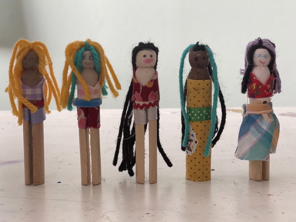 Miss T made these clothespin dolls over FaceTime with grandma.
