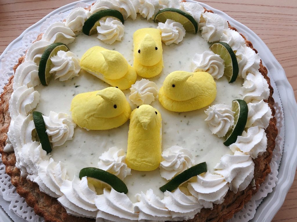 Turn a bakery tart into an Easter dessert by adding Peeps chicks.