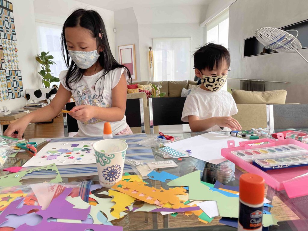 What to do with grandkids: start art projects like making a collage with scraps of cardstock and other decorative elements.