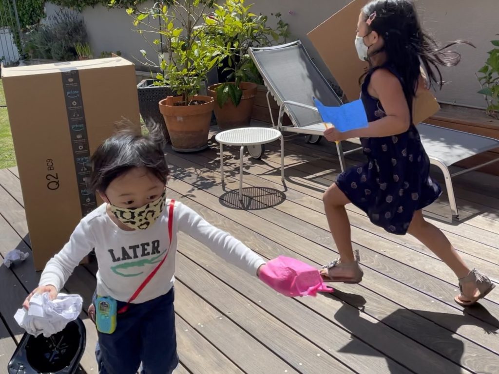 Turn large cardboard cartons into forts, pitch a paper flag on each, then have the kids steal each other's flag to win the game.