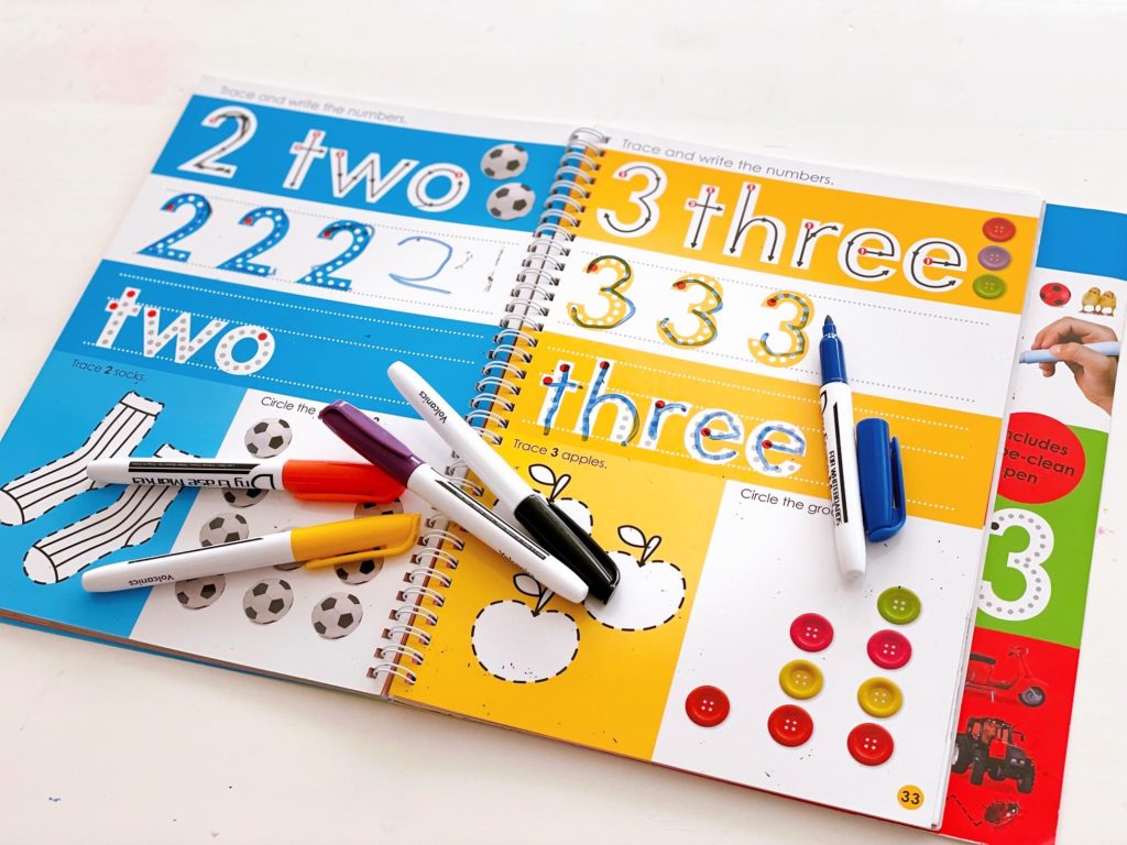 This practice workbook from Scholastic can be erased, then written on again. It helps kids learn to write the alphabet and numbers correctly.