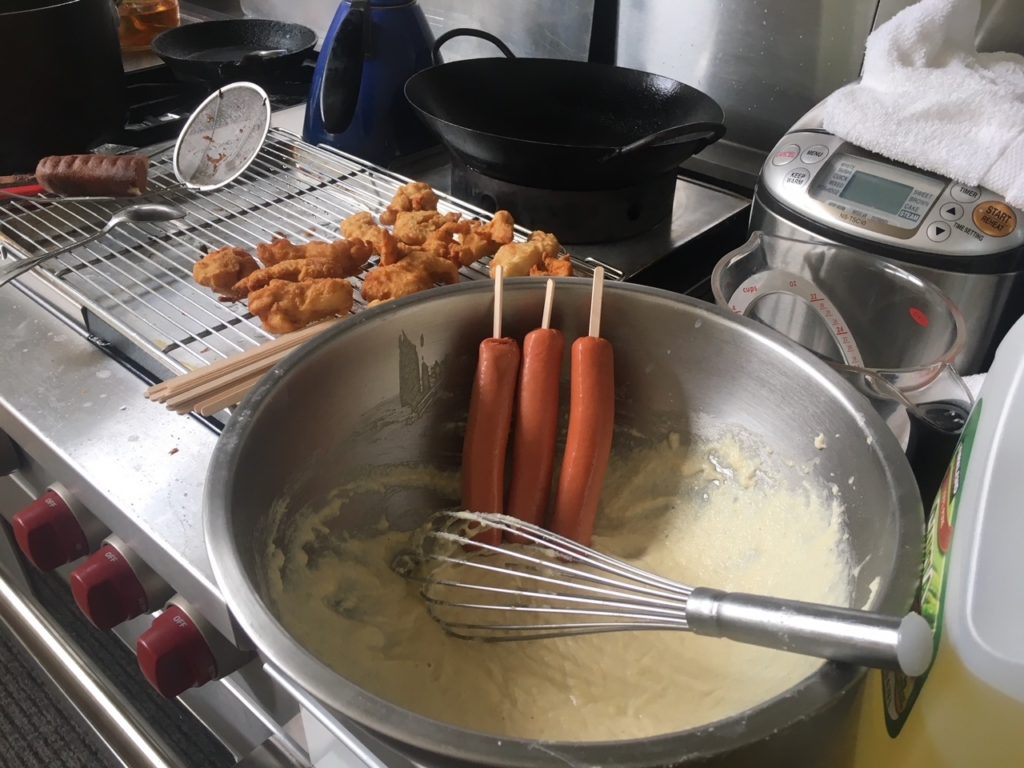 Preparing food for the summer party.