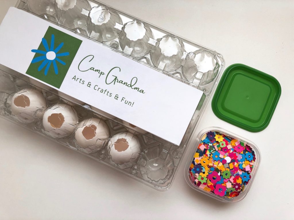 Empty egg shells, confetti--a cascarones kit for last year's virtual Camp Grandma.