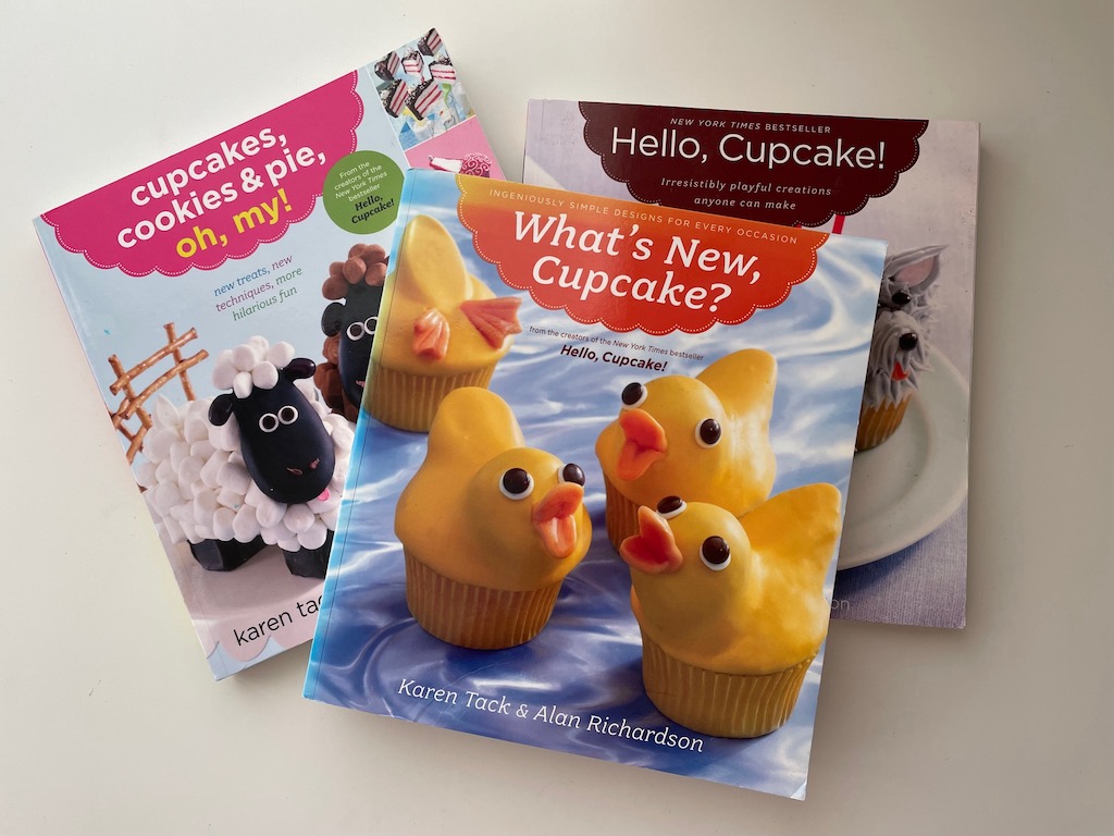 The books that will inspire you to make cute cupcakes:  "Hello, Cupcake!", "What's New, Cupcake," and "Cupcakes, Cookies & Pie, Oh, My!"