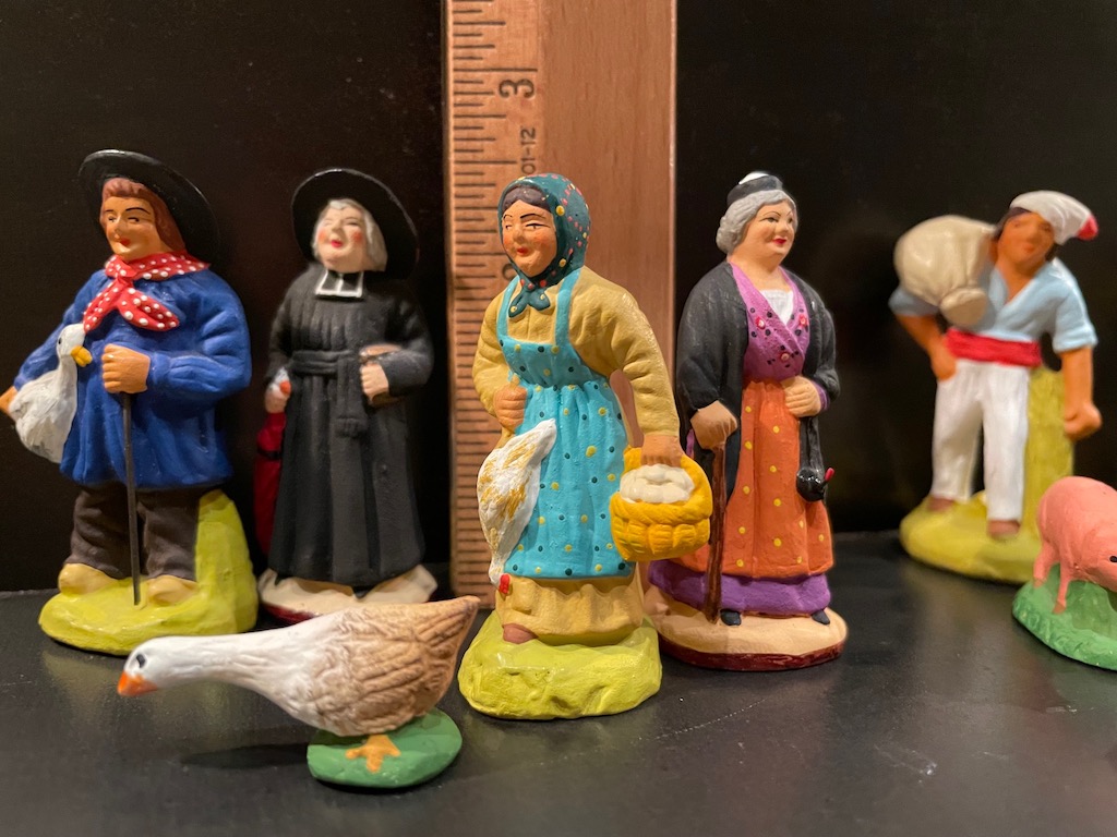 Santons are nativity figures from Provence. They are hand-painted and costumed in traditional dress. They make a wonderful Christmas collection.