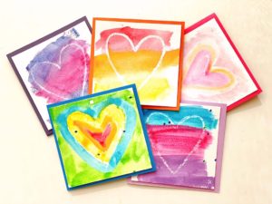Examples of DIY valentines using watercolors.