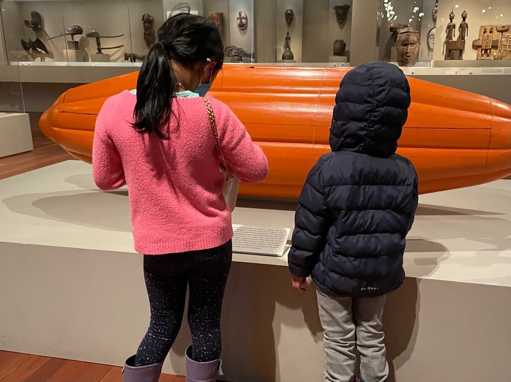 Seen on our art museum trip: African coffin shaped like a cocoa pod. De Young Museum, San Francisco.