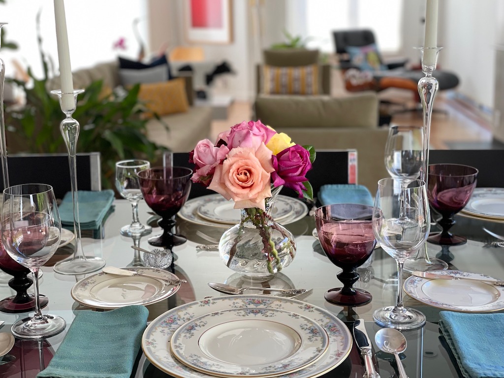 The table is set for six to give a sense of which section of the table setting is theirs.