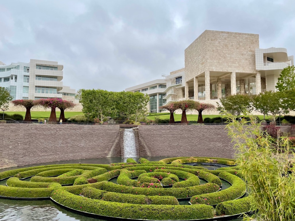 The gardens at Getty Center features water elements and beautiful landscaping to enhance the architecture.