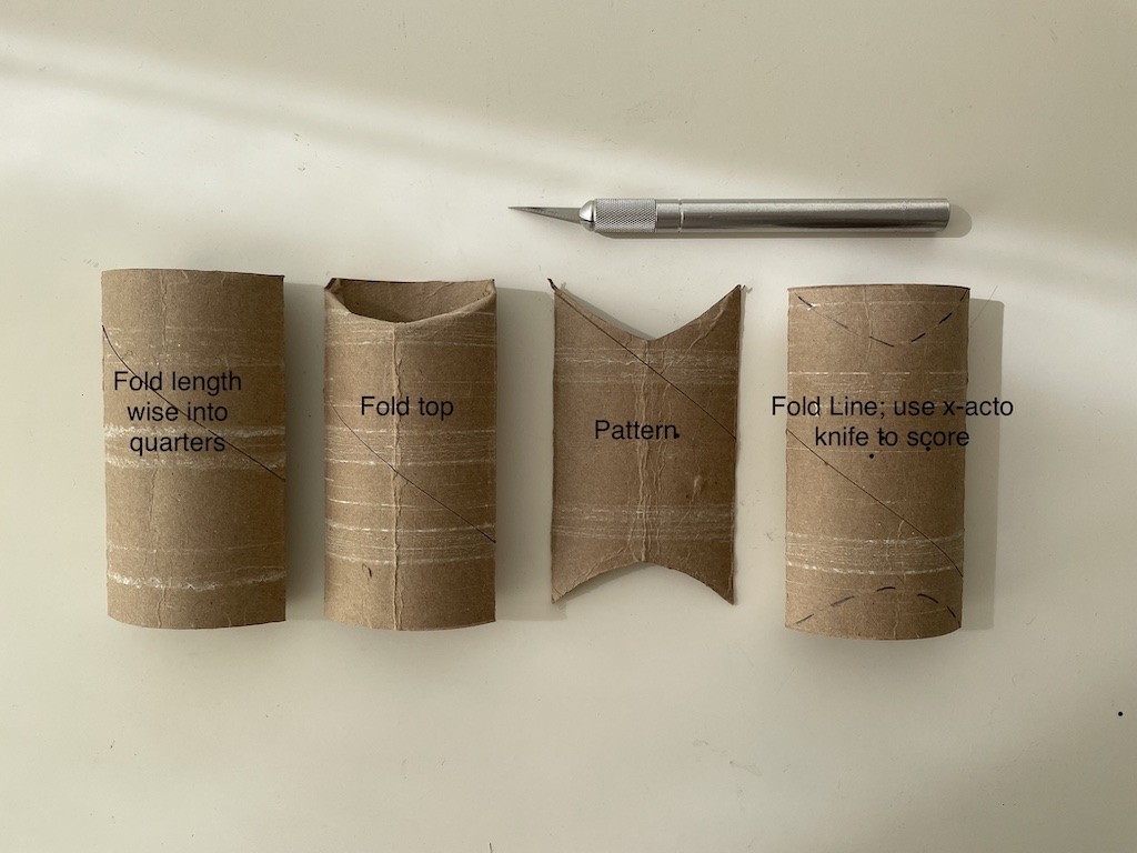 Steps for making a toilet roll package pattern. 