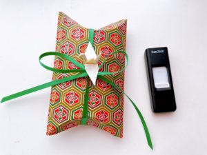 Put together a short reel of photos, save to a flash drive, and give in a decorated toilet paper roll package.