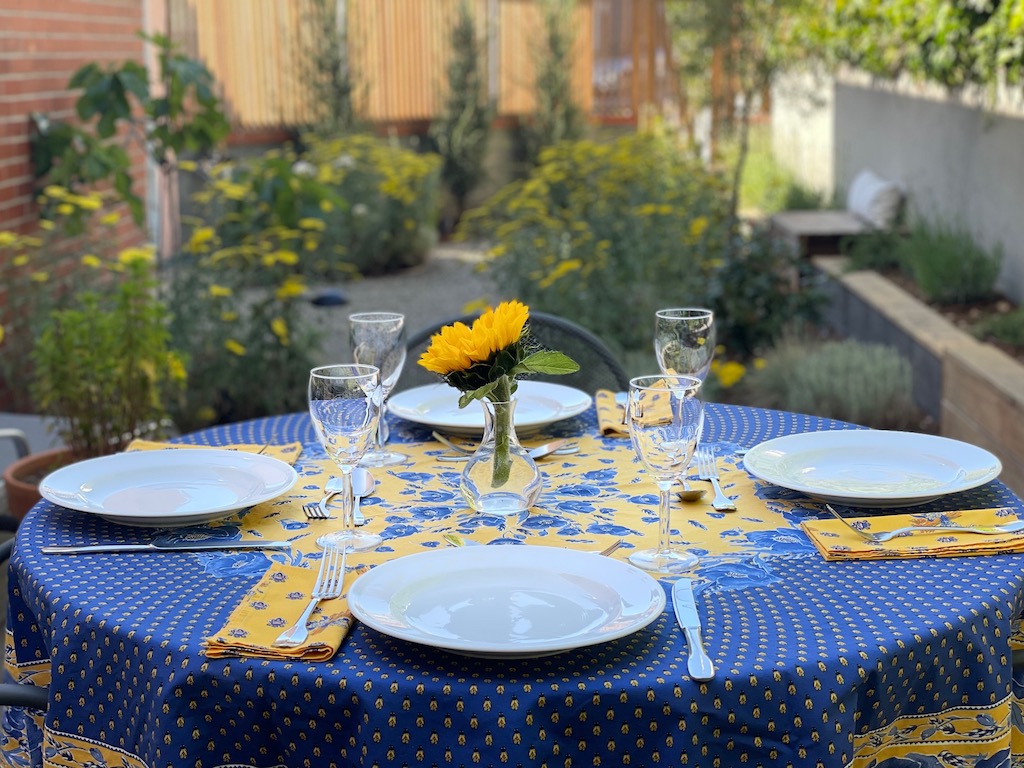 Table set for a casual lunch. Entertaining is part of this staycation plan.