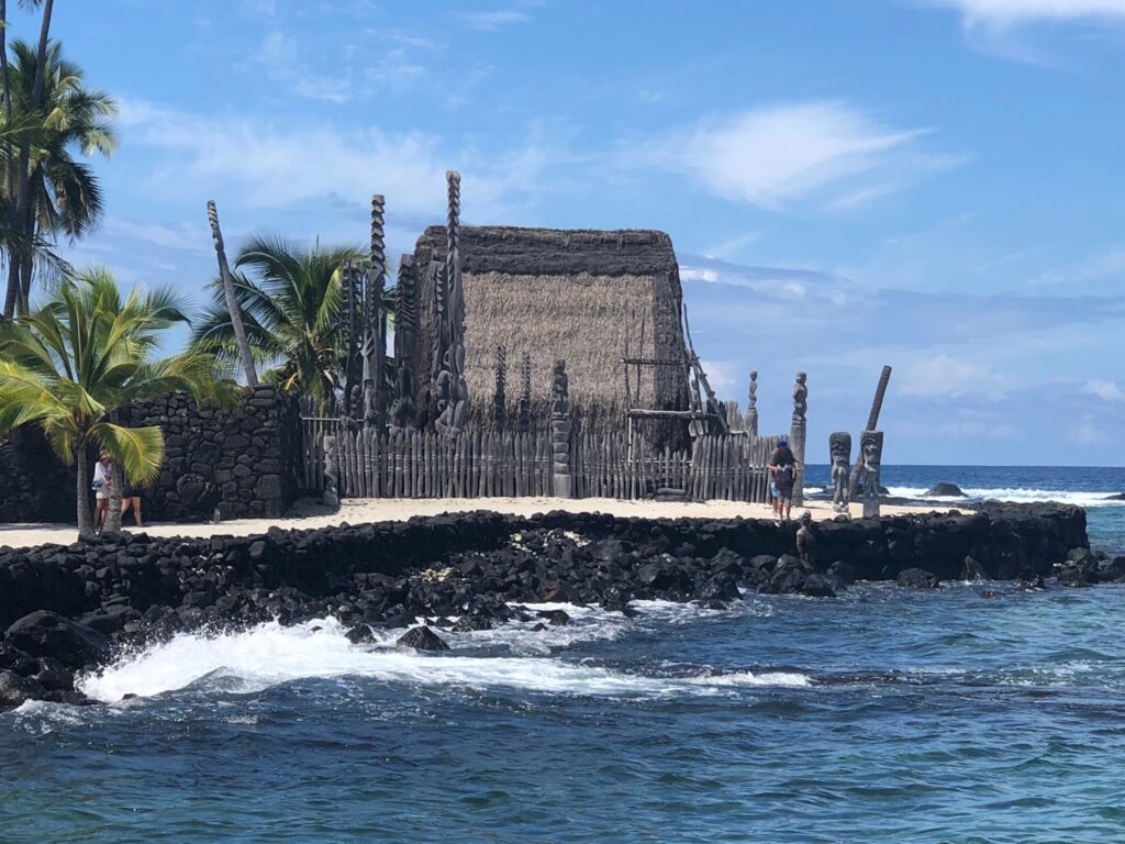  Puʻuhonua o Hōnaunau is an historic restoration of a city of refuge in Kona where kapu breaakers, defeated warriors, and noncombatants could find safety.