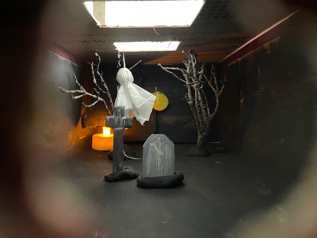Early stages of the Halloween diorama, trying to see how the elements would come together.