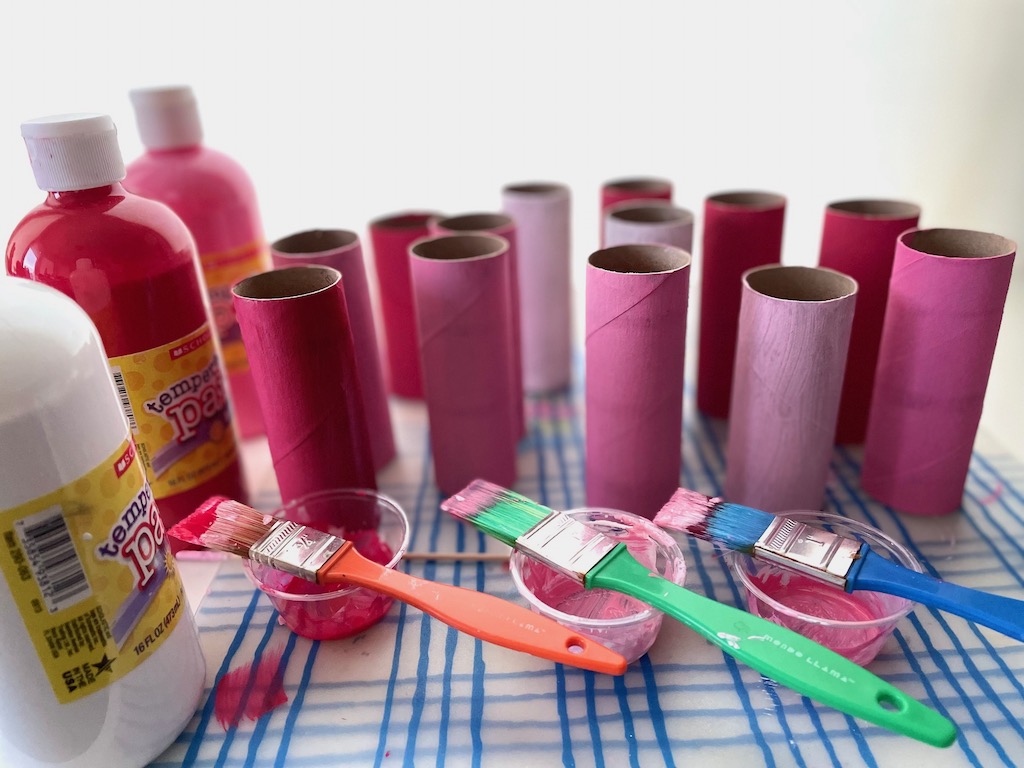 Paint toilet roll tubes with tempera or acrylic paint; let dry. Then have the kids decorate them.