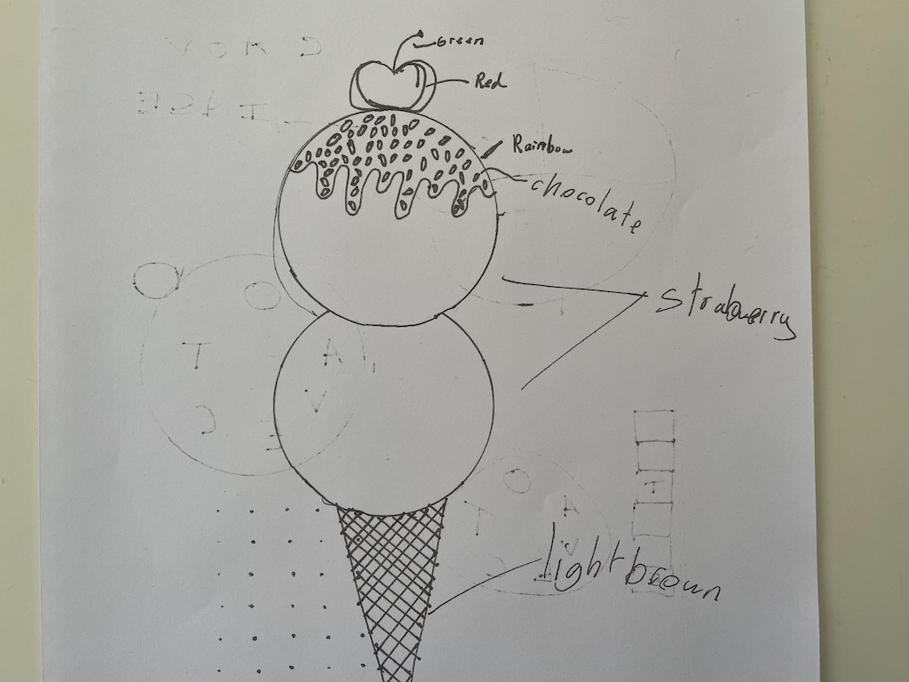 Child's drawing of an ice cream cone.