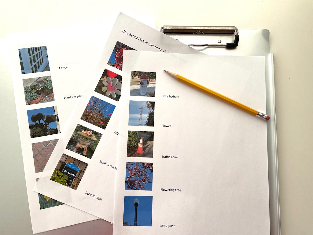 One form of scavenger hunt check sheet using small photo images in a Word document.