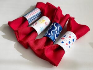 Fourth of July napkin rings made from empty gift wrap tubes