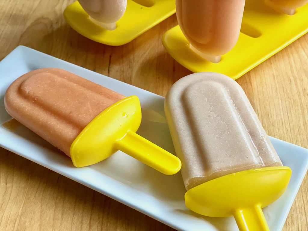 Pass out the paletas to keep cool with kids. These Mexican fruit pops are healthy and delicious. Two flavors: peach and pear are perfect for summer.
