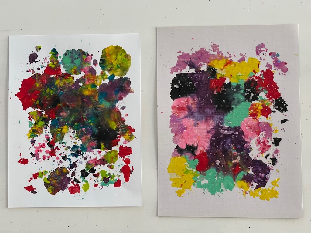 Two melted crayon art projects show how colors blend and meld together into interesting combinations.
