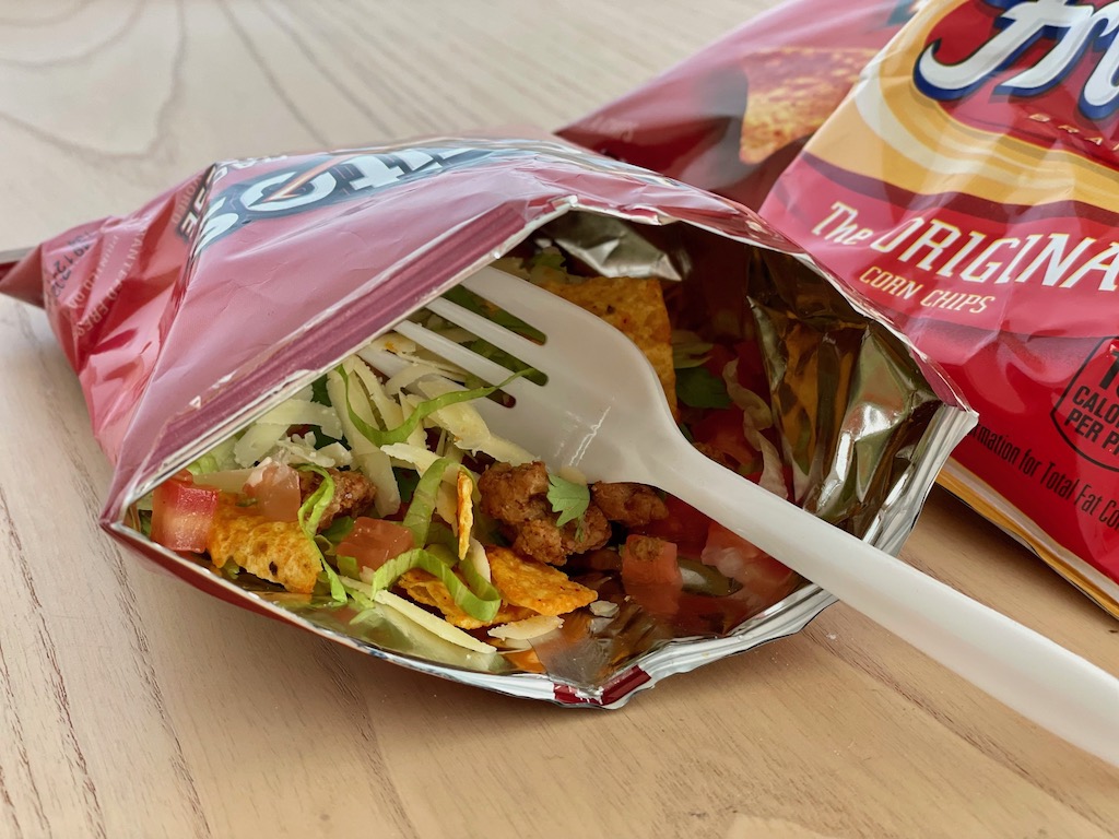 Walk Around Tacos eaten from the chips bag are prefect for a summer party.