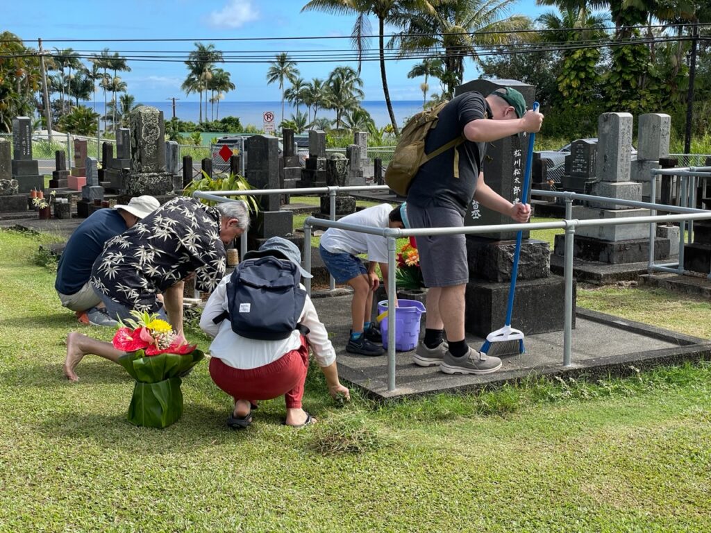 Cleaning the family grave.