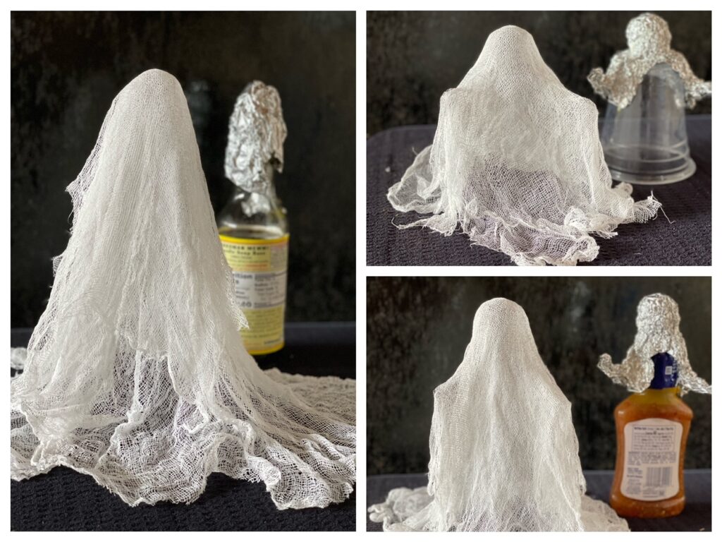 Ghosts are formed on molds made from bottles or cups and foil.