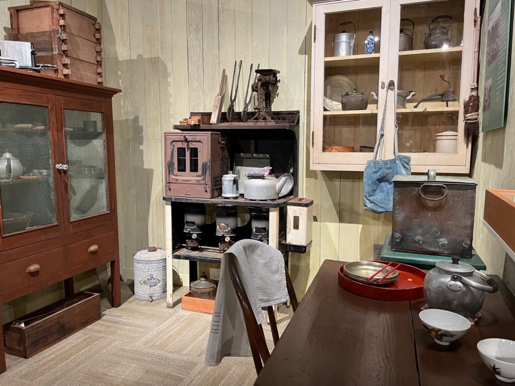 A plantation-style Japanese family kitchen is a featured display at the Hawaii Japanese Center in Hilo, Hawaii.