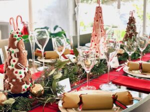 Cookie and candy cane trees make a delightful Christmas centerpiece.