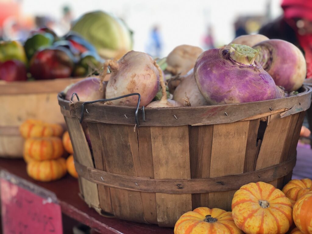 Select the best produce from the farmers market to make an easy Thanksgiving centerpiece.