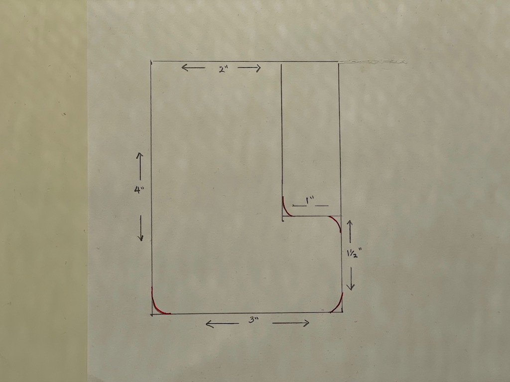 Pattern for making tiny Christmas stockings start with a 4- X 3-inch square.