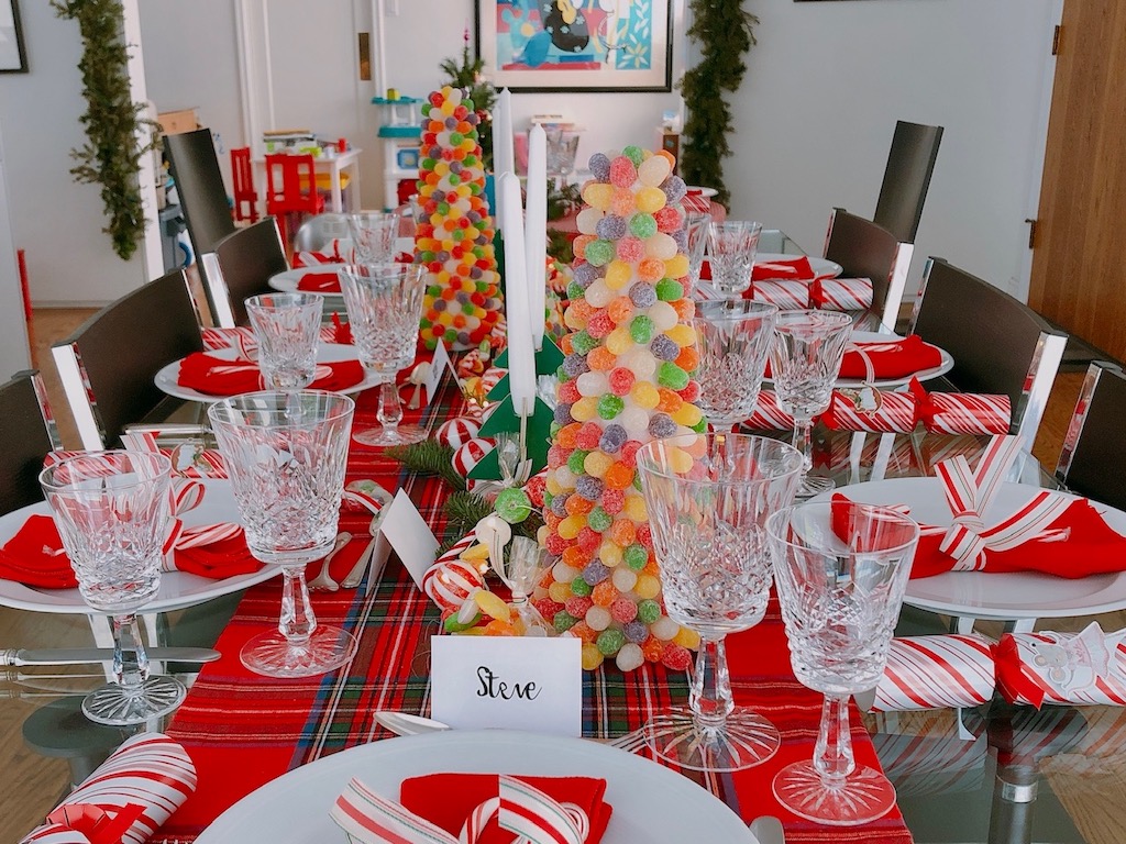 Colorful gumdrop trees make a festive centerpiece for a holiday table. Kids can help to make them.