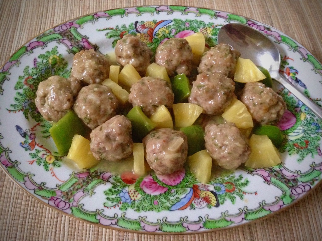 Meatballs with Pineapple Sauce is a retro sweet and sour dish using one recipe of Oven Meatballs.