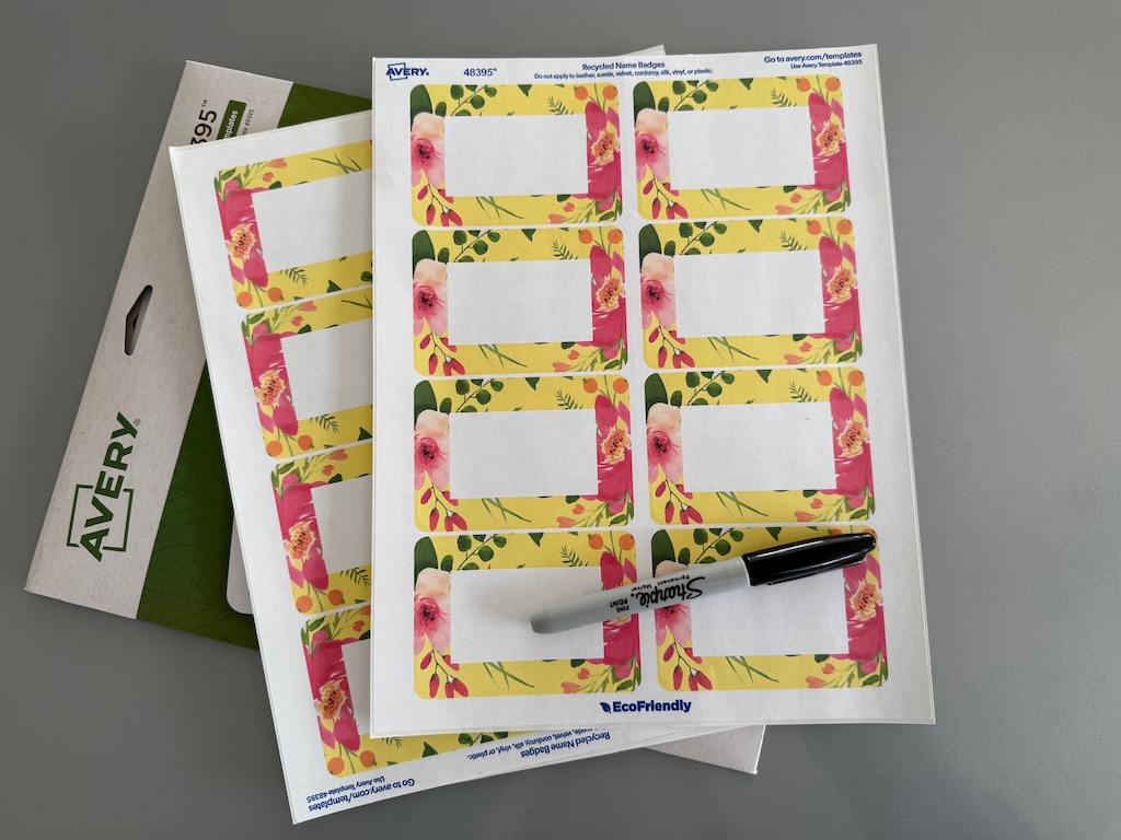 Flower name tags, fit for a garden party, are made from a printable template.