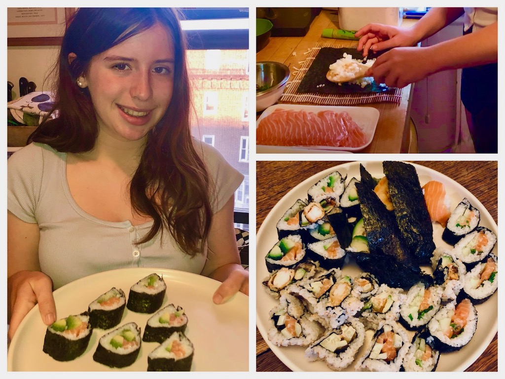 Sharon's granddaughter learns to make sushi under the guidance of her grandmother.
