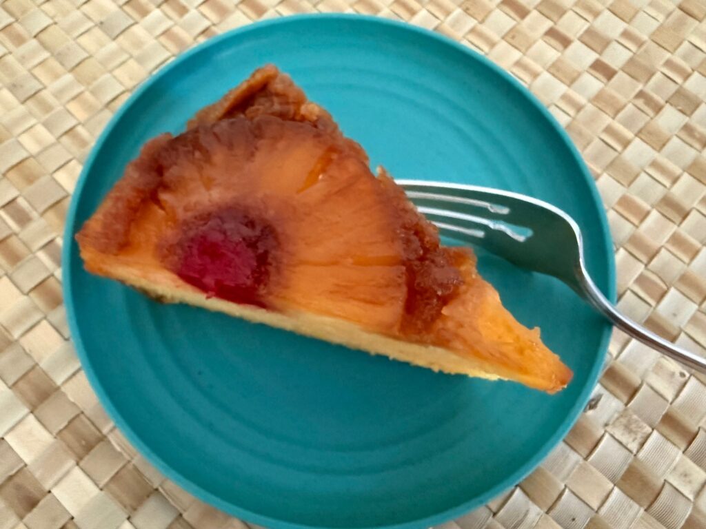 A slice of pineapple upside-down cake.