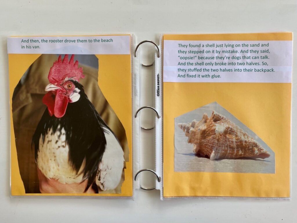 One of our cut-and-paste books. This original story was written by a child in the summer before starting kindergarten.